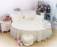 SL&CL Letto Rotondo in Cotone Gonna,Ultra-Soft,Strizzacervelli E Dissolvenza Resistente alle Pieghe Letto Coprire Ecologico Ipoallergenico, Gonna A Pieghe del Letto-V diametro250cm(98inch)
