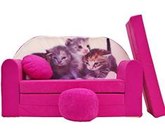 Pro Cosmo H6-Divano Letto futon con Pouf/poggiapiedi/Cuscino, in Tessuto, Colore: Rosa, 168 x 98 x 60 cm, Cotone