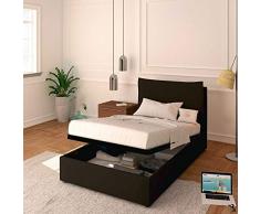 Baldiflex Letto Piazza e Mezza con Contenitore Modello Licia in Ecopelle, Rete a Doghe, per Materassi Piazza e Mezza 120x200 cm, Testiera Finemente Imbottita, Colore Dk Chocolate