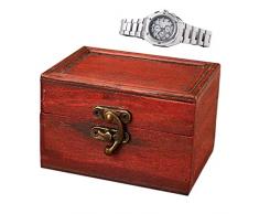 Eayoly Scatola portaoggetti vintage - Cassapanca europea in legno rosso con serratura | Scatola antipolvere da scrivania per gioielli, organizer per gioielli, cartoline, cosmetici