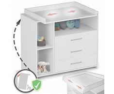 Infantastic® Mobile Fasciatoio – 113 x 53 x 101,6 cm, 3 Cassetti, 3 Scomparti Aperti, Ripiano Superiore per Materassino, in MDF, Bianco - Fasciatoio Cassettiera, per Neonati, Bambini