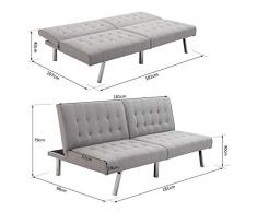 Nuofake - Divano letto futon a due posti, con schienale reclinabile, struttura in legno, 98 x 181 x 79 cm, colore: grigio