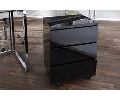 Invicta Interior - Cassettone moderno Big Deal su ruote, con 3 cassetti, finitura lucida, colore nero