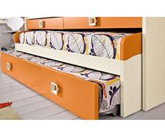 Dafne Italian Design Cameretta Completa a Ponte - Effetto Betulla, Mandarino (Triplo Letto Singolo e Armadio) (cm. 300 x 96 x 259h)