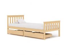 Tidyard Struttura Letto Giroletto Singolo Matrimoniale con 2 Cassetti in Legno Massello di Pino 90/100/120/140/160/180x200 cm,Letto con Cassetti,Letto Una Piazza e Mezza,Struttura Letto in Legno