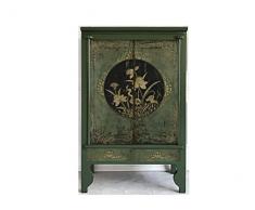 OPIUM OUTLET Armadio da sposa orientale, Cina vintage mobili comò asiatico, armadio armadio cinese, verde abete, stile shabby anticato, stile coloniale