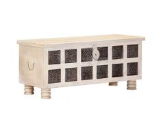 Lechnical Cassapanca in Legno Cassapanca Cassapanca Contenitore Vintage in Legno Massello Cassapanca Bianca 110x40x45 cm in Legno Massello di Acacia