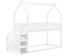 GBHJJ Casa Letto con 3 Scale, con 2 cassetti, con Recinzione, Letto a Castello, Lettino, Bianco,White