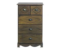 Rebecca Srl Cassettiera a 5 cassetti, in legno, stile vintage, color marrone, ideale per camera e salotto (Cod. RE4266)