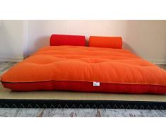 Divano letto futon con braccioli double face base tatami colori rosso/arancio misura futon 180 x 200 cm