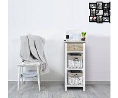 Rebecca srl Mobile Bagno Cassettiera 3 Cassetti Ceste COUNTRY Legno Chiaro Vimini Bianco Vintage Camera Da Letto (Cod. RE4358)