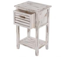 Mendler Serie Vintage Comodino con cassetto Legno paulonia 27x35x57cm Bianco