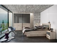 Camera da Letto Completa Rovere Naturale e Grigio Lucido con Armadio a 2 Ante Scorrevoli Letto Matrimoniale Contenitore Set Arredamento Zona Notte Moderno ed Elegante CDLI5 (Solo camera)