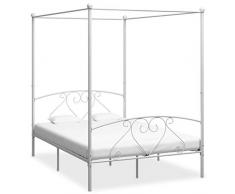 vidaXL Letto a Baldacchino Bianco in Metallo 160x200 cm