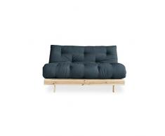 Divano letto Roots 140 di Karup Design divano letto futon a 2 posti in divano in legno naturale con funzione letto e materasso blu petrolio 140x200. Divano letto a 2 posti progettato in Danimarca.