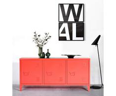 Armadietto Metallico,Mobiletto TV in Metallo,Armadio Armadietto in Metallo con 3 Ante Doppio Scomparto, per Soggiorno, Studio,Camera da Letto ,Studio ,Casa (Rosso,120 cm ×40cm×58cm)