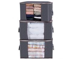 Lifewit 3 pezzi 90L Scatole per Armadio, Scatole per Vestiti Grande Capacità, Contenitori Organizer armadio per Piumoni, Scatola trasloco, Buste Pieghevole per Indumenti, Coperte, Grigio