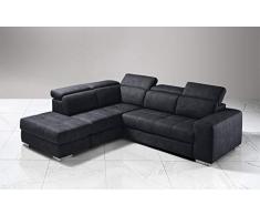 Dafne Italian Design Divano Letto angolare 3 posti con penisola a Sinistra. Similpelle Effetto Nabuk Grafite (cm. 266 x 230 x 94h)