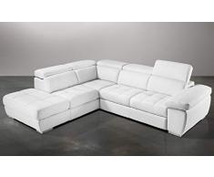 Dafne Italian Design Divano Letto angolare 3 posti con penisola a Sinistra. Similpelle Bianco (cm. 285 x 245 x 97h)