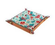 Asaile Natale Valet Vassoio in Pelle Vassoio Gioielli Dadi Box Comodino Vassoio Pu Cuoio Vassoio Comodino Comodino Caddy Dadi Holder 20.5x20.5cm