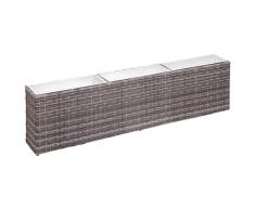 vidaXL Letto Rialzato da Giardino con 3 Vasi Vaso per Fiori Contenitore per Piante Fioriera Giardino Decorazioni 150x20x40 cm Polyrattan Grigio