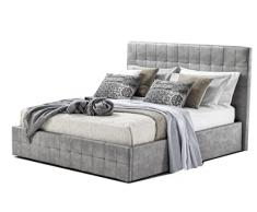 Sardamaterassi- Letto con box contenitore matrimoniale in similpelle grigio + rete ortopedica in legno di faggio