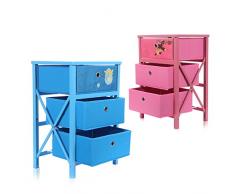 Makika Cassettiera Comodino Comò 3 Cassetti Camera MDF Legno di Pino Lino Pieghevole Arredo Casa Mobile Bambini in Blu