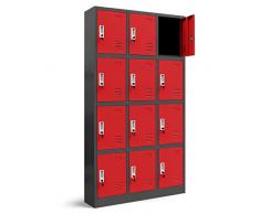 Armadietto spogliatoio Armadio metallico con 12 Scomparti Fessure di ventilazione Rivestimento in polvere 185 cm x 90 cm x 40 cm (Antracite-Rosso)