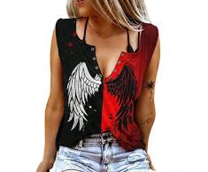 2023 Nuovo AY2K -Style Canotte senza maniche con scollo a V per le donne Camicie allentate Fit Causale Estate Stampa floreale T-shirt Gilet Camicette Armadio Top da donna, Rosso, S