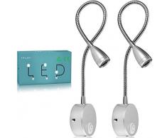 Lampada da lettura,LED luce da letto con montaggio a muro, luce notturna in alluminio,bianco-caldo,200LM/3000K/3W,angolazione del fascio luminoso:30°,lunghezza del braccio:38cm (argento, 2 pezzi)