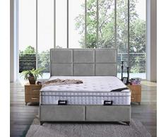 Letto a molle Madrid, con cassettone, in tessuto, letto matrimoniale 200 x 200 cm, colore grigio