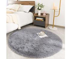 ROHATIM Tappeto rotondo Peloso Soggiorno Tappeti per Grandi Dimensioni Salotto Moderno cameretta Bimba tappeti,Tappeto morbido e soffice per la camera da letto(grigio,Ø 100 cm Rotondo)