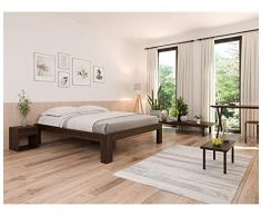 Vivere Zen - Letto in Legno massello Artigianale - Tako (Scuro) - Misure EST. 187,5x207,5 (INT. 180x200) + doghe