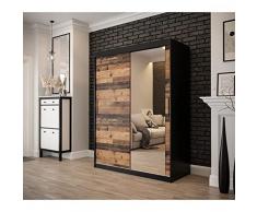 Mb-moebel - Armadio da camera con 2 ante scorrevoli e specchio, spogliatoio, armadio (asta) con ripiani (L x A x P): 150 x 200 x 62 cm, Alter Stil T2 (senza cassetti), stile antico, nero