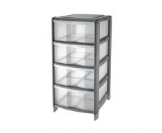 Tontarelli Cassettiera Bambù Medium con 4 cassetti alti, in plastica, colore Trasparente / Grafite