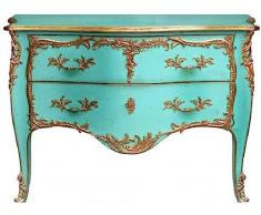 Casa Padrino cassettone barocco con 2 cassetti verde menta antico/oro - Cassettone in legno massello fatta a mano in stile barocco - Mobili barocchi fatti a mano - Nobile e Magnifico