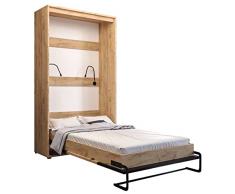 Letto nellarmadio, 120 x 200 cm, verticale, letto a scomparsa, letto per camera da letto, camera dei giovani, moden design (rovere Craft oro + nero)