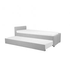 Beliani Letto Singolo con Letto Estraibile in Tessuto Grigio Chiaro 90x200 cm MARMANDE