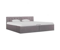 vidaXL Giroletto Idraulico con Contenitore Moderno Salvaspazio Robusto a Doghe Letto Imbottito Struttura Telaio Grigio Talpa in Tessuto 180x200cm