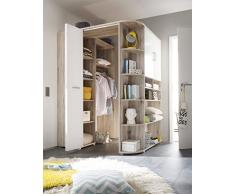 AVANTI TRENDSTORE - Colli - Cabina Armadio spaziosa ad Angolo in Laminato di Quercia Sabbia e Colore Bianco, Dimensioni: Lap 147x198x133 cm
