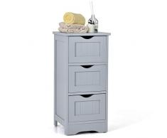 COSTWAY Cassettiera di Legno con Vari Cassetti, Cassettiera Verticale da Terra, Comò Moderno e Resistente, Mobiletto Autoportante per Salone Camera da Letto Bagno Ufficio (3 Cassetti, grigio)