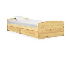 Tidyard Struttura Letto Singolo Moderno in Legno massello di Pino Classico Elegante Robusto Struttura Giroletto con 2 Cassetti Letto con Doghe 90x200 cm