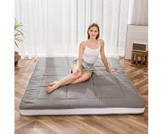 Materasso Futon, materasso imbottito giapponese, trapuntato, extra spesso, materassino pieghevole traspirante, lettino per gli ospiti per il campeggio (grigio, matrimoniale)