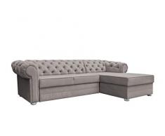 MEUBLO Divano ad angolo convertibile in letto 4/5 posti stile Chesterfield in tessuto (velluto) Avia (Beige, Divano ad angolo destro)