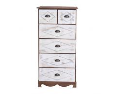 Rebecca Srl Mobile Cassettiera Credenza 6 Cassetti Legno Bianco Marrone Shabby Vintage Maniglie ottone Camera Living (cod. 568cf)