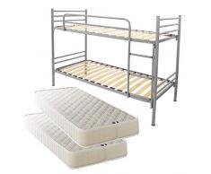Filoben Letto a Castello Argento Rete a doghe Completo di 2 materassi in Offerta Made in Italy
