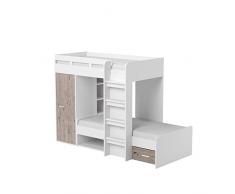 Maxi letto a soppalco con Armadio e 2X Piani di appoggio 90 x 200 cm - Letto a Castello salvaspazio per Bambini in Rovere Sabbia, Bianco - 269 x 180 x 115 cm