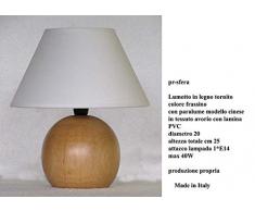 Lampada lumetto abat jour da comodino sfera in legno tornito con paralume; produzione propria, made in Italy (frassino coppia)