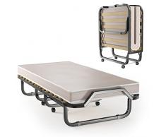 LIFEZEAL Brandina Pieghevole con Materasso 10 cm in Memory Foam, Letto Singolo con 4 Ruote, Telaio in Acciaio, Doghe in Legno, Capacità di 130 kg, Salvaspazio, per Casa e Ufficio (90*200*41CM, Beige)