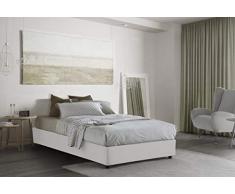 Talamo Italia Letto contenitore Una piazza e mezza Silvia Sommier, Made in Italy, Letto con rivestimento in tessuto, Apertura frontale, con materasso cm 120x190 incluso, Bianco